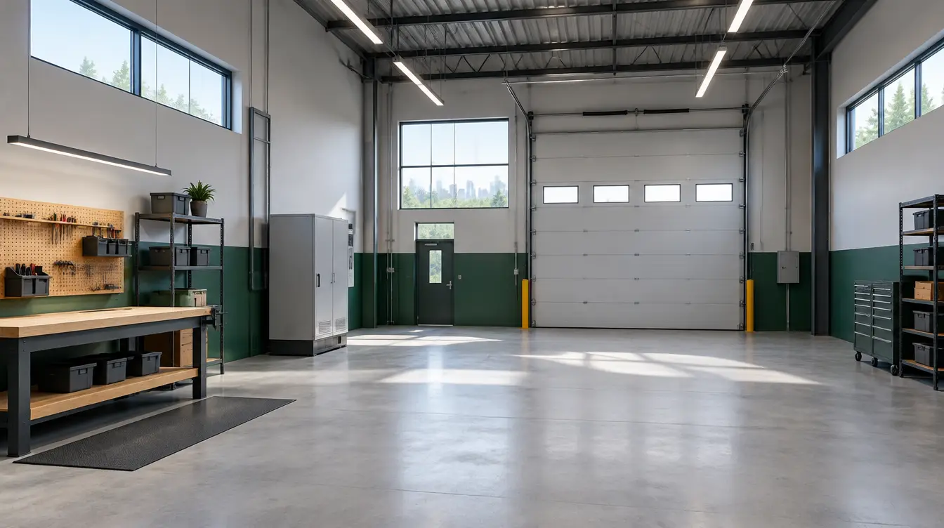 Representative light-industrial workshop with enclosed equipment and clear floor space